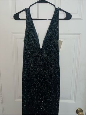 Johnathan Kayne Black V-Neck Rhinestone Maxi Dress